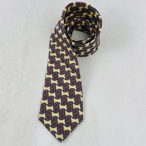 Burberry's of London Tie Paisley Yellow Blue Red 100% Silk‎ Necktie
